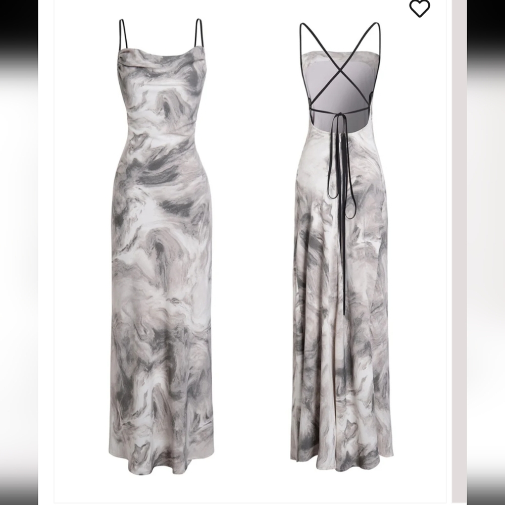 Luluswings Womens Gray Y2K Whimsigoth Marble Mystique Print Maxi Slip Dress M
